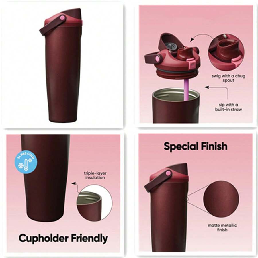 Sway Insulated Stainless Steel Water Bottle With Two-Way Spout, Built-In Straw And Bucket Handle - 紅色 - 查看 1