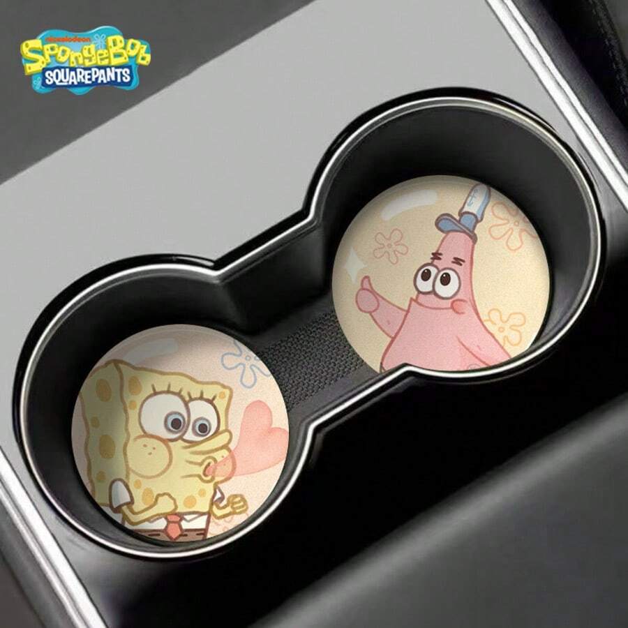 SpongeBob SquarePants Tấm lót cốc ô tô SpongeBob, miếng lót ly chống trượt hoạt hình & miếng lót lưu trữ cho phụ kiện nội thất ô tô - Nhiều màu - Xem 1