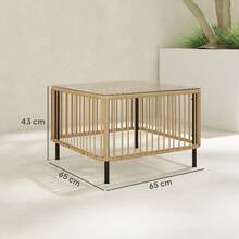 Outsunny Poly Rattan Garden Table, 65 X 65 X 43 Cm, Weatherproof Side Table, Square Patio Table With Glass Top, Coffee Table, Balcony Table, Garden Furniture For Patio, Terrace, Balcony, Natural Wood On Site - 1 - View 3