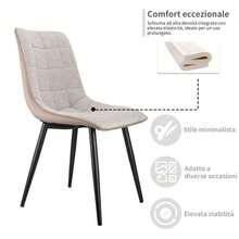 Set Of 2 Upholstered Chairs With Metal Frame, Linen Fabric, And Faux Leather. Comfortable Dining Chairs With A Robust Structure, Easy To Clean And Modern, Suitable For A Variety Of Spaces. - Grey - View 7