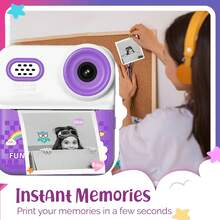Câmera fotográfica instantânea 1080P para crianças, presente de Natal e aniversário, brinquedo educativo, adequada para meninos e meninas de 3 a 10 anos, inclui 2 rolos de papel fotográfico. - Multicolorido - Ver 6
