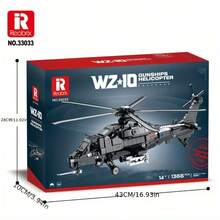Reobrix 1366PCS Grey WZ-10 Helicopter Building Blocks, Uncharged, ABS Material, Suitable For Adults And Model Lover, Ideal For Office, Living Room, Christmas, Halloween, New Year, Birthday Gifts - 深灰色 - 查看 8