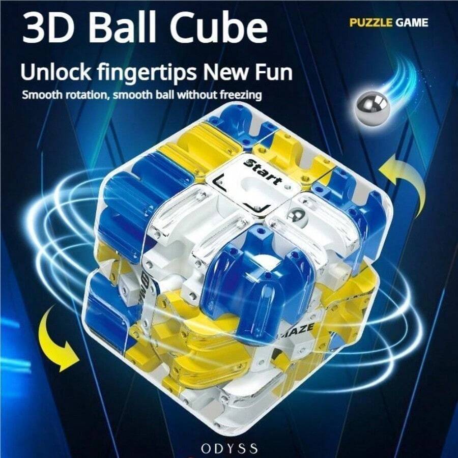3D Ball Maze Cube Puzzle - Educational Logic Cube For Kids, Parent-Child Battle Game, Stress Relief Toy For Logical Thinking Training - Màu xanh lam - Xem 1