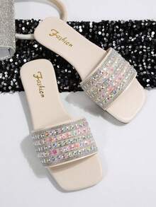 Sandale de plajă cu strasuri, papuci de plajă ușori, stil coreean, de lux, pentru femei, sandale de vară, casual, antiderapante, mărime extra mare, sclipici, la modă pentru interior și exterior - Bej - Vizualizare 7