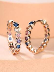 1 par de pendientes versátiles brillantes de circonita cúbica multicolor, el regalo de joyería de moda perfecta para ella en una fiesta - Multicolor - Ver 3