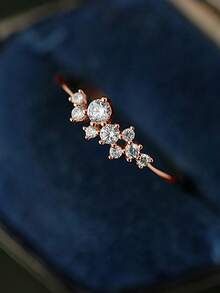 1 S925 Sterling Silver Irregular Shiny Zirconia Utra-Fine Ring, Versatile For Daily Commuting For Women - Rose Gold - View 7