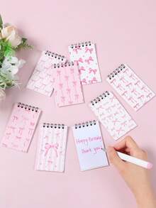 8个迷你粉白蝴蝶结婴儿派对线圈书，梦幻粉白蝴蝶结混合设计，适合性别揭晓派对礼物、一周岁生日派对毛绒礼品、派对游戏奖励小奖品、礼品填充装饰小线圈书、可撕式笔记本、便携式口袋迷你笔记本，适合日常使用、学生礼物、返校奖品、派对小礼物、婴儿派对礼物、婴儿派对装饰、性别揭晓派对装饰 - 粉紅白蝴蝶結 - 查看 2