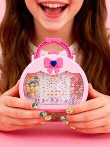 粉色手提箱造型儿童美甲套装 - 包含可爱宠物造型假指甲、贴纸和工具，适合3岁及以上儿童，可用于角色扮演美甲DIY游戏。 - 彩色 - 查看 5