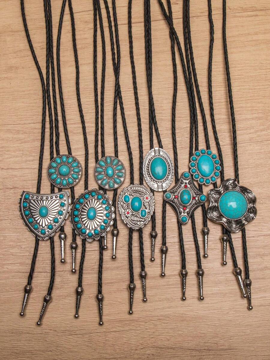 1pc Western Style Turquoise Bolo Tie, Unique Casual Long Necklace Accessory - Multicolor - View 1