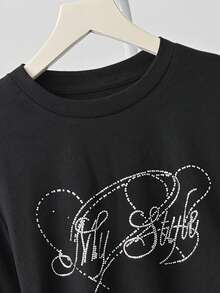 Black Rhinestone Design Fitted Base Layer Long Sleeve T-Shirt, Versatile Top - Black - View 11