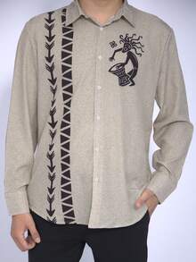 Men's Apricot Casual Long Sleeve Shirt, Outdoor Leisure Minimalist Fashion Shirt, Casual Jacket - Apricot - View 2