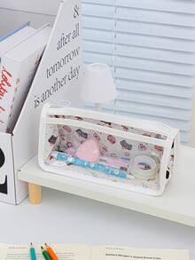 Estojo de lápis grande e transparente, com estampa xadrez elegante, estampa de desenho animado fofa, estojo para canetas com estampa floral feminina, estojo para lápis de duas camadas, estojo infantil adorável para guardar canetas, régua, borracha, fita adesiva e corretivo. Organizador de material escolar prático. - Multicolorido - Ver 17