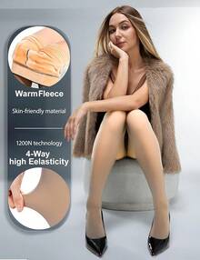 Fleece Lined Sheer Warm Pantyhose Leggings Translucent Thermal Winter Thick Tights Dresses, Women's Style 5FUO - 皮膚攪拌器 - 查看 4