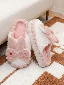 Pantuflas para mujer con diseño de capucha de conejo, pantuflas de interior para otoño e invierno para uso en el hogar, pantuflas cómodas y cálidas para dormitorios de estudiantes, pantuflas esponjosas - Rosa - Ver 5