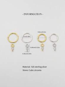 1pc 925 Sterling Silver Kite-Shaped Zirconia Pendant & 16G Hinged Hoop Earring - Cartilage Earring, Helix Earring, Nose Ring, Nose Septum Ring, Seamless Clip-On Earring, Mini Earring, Tragus Earring, Cartilage Earring, Helix Earring, Silver Seamless Cartilage Earring, Suitable For Daily Wear By Men And Women, Soft Pure Silver Material - Please Handle With Care (Sold Individually) - Kite  Pendant Earrings - View 5