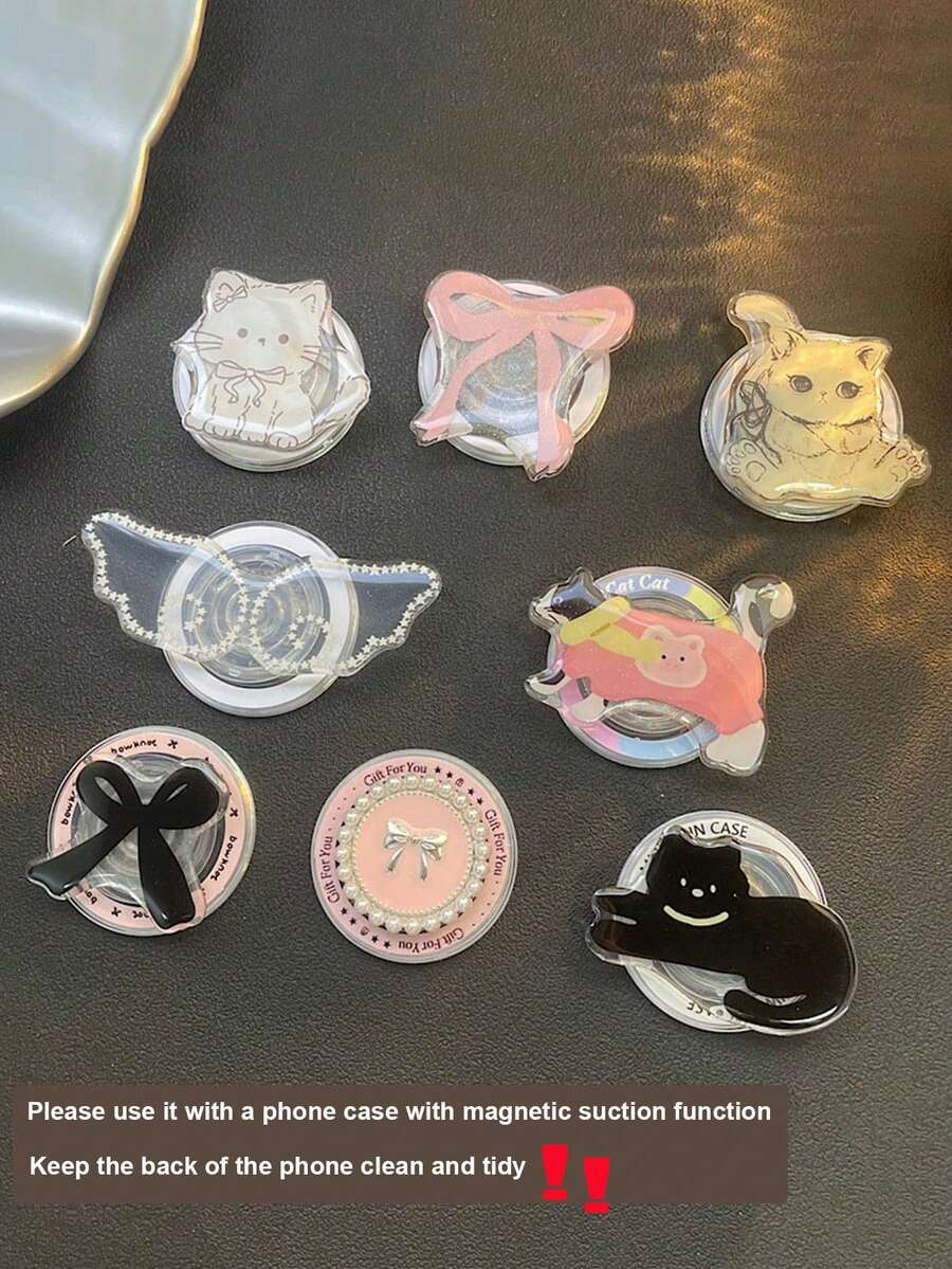 1个可爱蝴蝶结猫咪造型磁性手机支架，强力吸附，通用尺寸（适用于磁性手机壳） - 彩色 - 查看 1