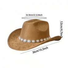 Women's Felt Cowgirl Hat Wide Brim Jazz Cap Stylish Pearl Chain Design Western Hat For Daily Life  Party - 黑色 - 查看 7