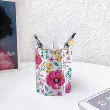 Large Capacity Colored Pen Holder Desk, Ceramic Pencil Holder Pen Cup Marker Holder Floral Brush Holders, Desk Accessories Workspace Organizers Home, School OfficePink White - Purple Red - View 4