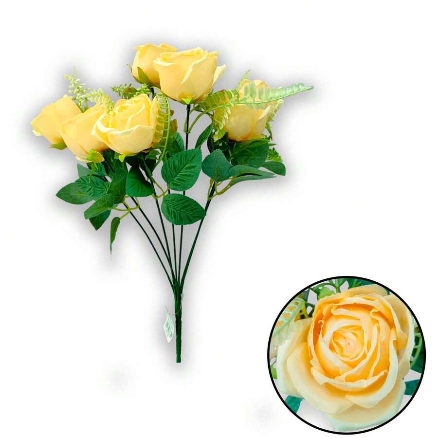Ramo De Rosas Artificiales 7 Varas - 44cm Shuangzhi - Champán - Ver 1