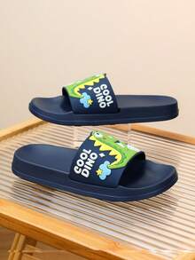 1 Pair Kids Cartoon Pattern Slippers, Fashionable & Versatile, Suitable For Boys & Girls Daily Casual And Outdoor Activities - Navy Blue - View 5