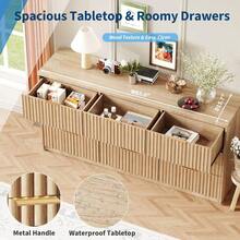 WARMTOBABY Modern Fluted 8/9-Drawer Dresser, Large Capacity Chest Of Drawers With Metal Handles & Anti-Tip, Wooden Storage Organizer For Bedroom,Living Room - 卡其色 - 查看 6