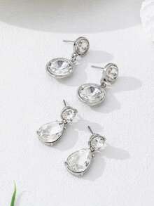 1 Pair Sparkling Gem Round Pendant Earrings, Elegant & Luxurious, Suitable For Business And Daily Wear - Earring - View 6