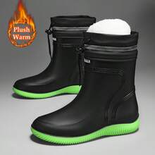 Herren Regenstiefel in Große Größen, Wintermodell, Mittelhoch, aus echtem Leder und Wildleder, wasserdicht und rutschfest mit Gummisohle - Schwarz und Grün - Übersicht 7