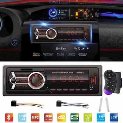 Reproductor Bluetooth para coche, reproductor MP3 para coche, pantalla LED, salida de audio RCA de 4 canales, compatible con MP3