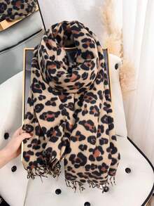 1PC Women's Bohemian Elegant Casual Leopard Pattern Winter Scarf, Small Long Scarf, Suitable For Daily Wear, Festival Gift - Camel Brown - View 5