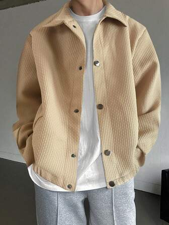 Teen Boys Clothing Long-Sleeved Khaki Waffle Texture Casual Cool Fashion Versatile 2024 New Spring And Autumn Jacket
