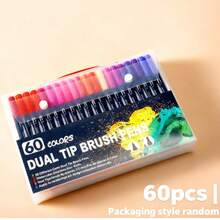 60pcs/Set Dual-Tip Art Markers | Random Colors, Quick-Drying Blendable Ink | 12pcs/24pcs/36pcs/Multiple Options / Professional Artist Level | Perfect Gift For Christmas, Halloween And Easter, Black Pen Holder/OPP Bag