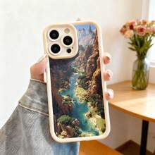 Cubierta de telefono con borde protector color negro con estampado de paisaje natural rio montana y vegetacion para uso diario y viajes - Burdeos - Ver 4