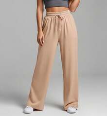 Wide Leg Pants With Flare Leg, Sophisticated Fit, Structured Style, High , Contemporary, Casual, Comfortable, Modern, Chic - Straw - View 1