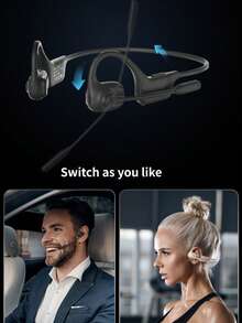 Open-Ear Air Conduction Headphone Dual Mic Rotatable Boom Mic ,Bluetooth 5.4 Wireless Air Conduction Headphones Sport Noise Reduction Earbuds, Premium Sound, Clear Call, Design For Business Call Sports Work Outdoor Activities-DG09 Black - 米色 - 查看 7