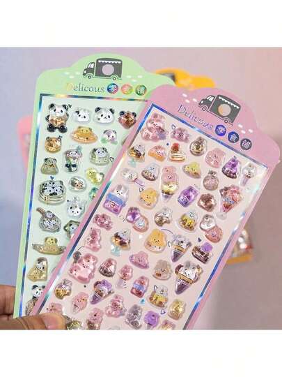 1件装 3D 熊猫小吃店浮雕水晶贴纸食物玩具面包甜点拼图奖励手工套装