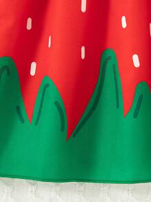 女童休闲无袖印花收腰及膝连衣裙，带小口袋，夏季 - 紅色 - 查看 7