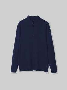 男士休闲长袖半拉链套头毛衣，百搭日常穿着