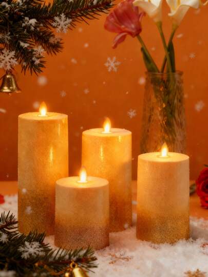 1支渐变闪光圆柱形逼真LED蜡烛，奢华风格，逼真火焰，石蜡质感，氛围灯，适用于周年纪念、求婚、节日庆典、婚礼、圣诞节、家居装饰、男士礼物、个性化礼物、斋月、墙面装饰、卧室装饰、花园装饰、浴室配件、蜡烛暖灯