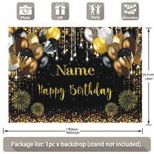 Customizable Name Black Gold Balloon Happy Birthday Backdrop Glitter Sequins Balloon Gold Fireworks Design Perfect For Birthday Parties, Cake Smash Backdrops, Decorations, Photography Banners, Vinyl - F - View 4