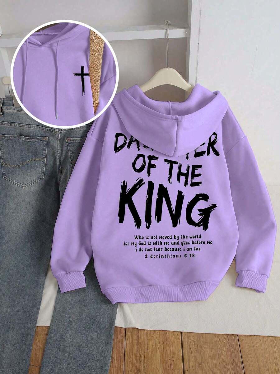 Sweat-shirt à capuche lilas grande taille avec cordon de serrage et détails en maille côtelée, manches longues et longueur standard pour femmes, décontracté - Prune - Voir 1