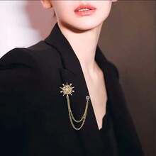 1 Peça Broche de Pino de Estrela Pentagrama de Corrente de Metal de Duas Camadas com Strass, Adequado para Uso durante o Ramadã no Oriente Médio, Decoração de Camisa de Terno Empresarial para Banquete, Festa, Casamento, Formatura, Ocasiões Formais, Presente de Aniversário