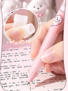 1pc Cute Twist Pen, 0.5mm Black Ink Smooth Writing Gel Pen With Kawaii Rabbit, Cat, Dog Cartoon Design, 360° Rotatable Ballpoint Pen, Quick-Drying Signature Gel Ink Pen, Suitable For Women, Girls, Boys, Men, Office, School - Multicolor - View 5