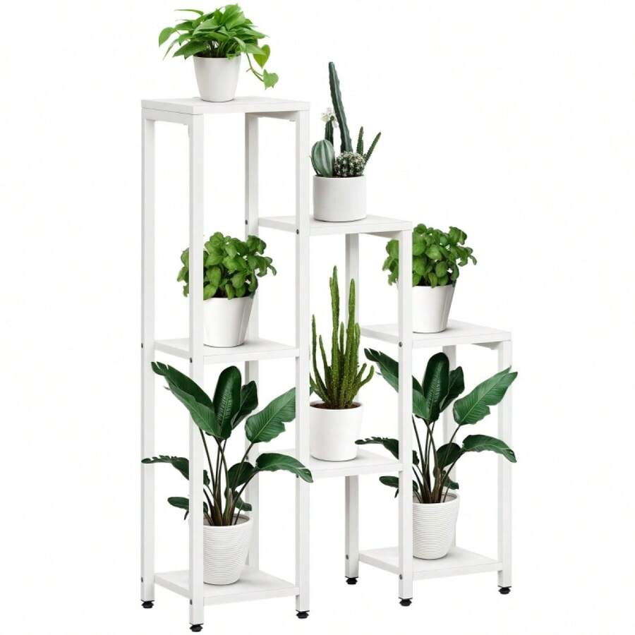 Outsunny Soporte para Flores, Soporte para Plantas, 7 Niveles, para Uso Interior y Exterior, Acero, Blanco, 65 x 23 x 94.5cm - 1 - Ver 1