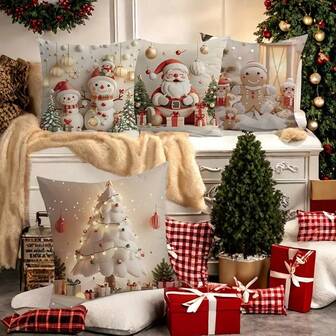 Capas de Almofadas de Natal, Boneco de Neve, Boneco de Gengibre, Papai Noel, Árvore de Natal, Natal, Capas de Almofadas Quadradas Decorativas para Sofá, Sala de Estar, Quarto, Fronha de Sofá, Natal