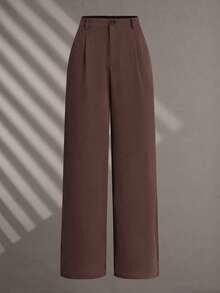 Vintage High-Waisted Women's Suit Pants, Loose Fit, Draping Effect, Suitable For Autumn, Suitable For Office Wear - Rust Brown - View 4