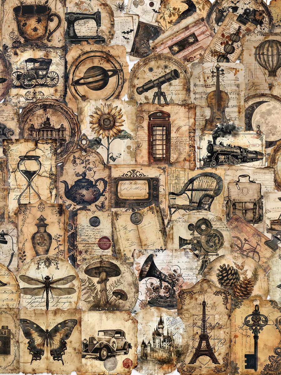 50pcs Retro Tags PET Transparent Stickers For Luggage Water Bottle Phone Laptop Guitar Scrapbook Notebook Decal - Multicolor - View 1