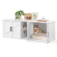 Feandrea Double Cat Litter Box Enclosure, Modern Litter Box Furniture Hidden For 2 Cats, Front Entry, Side End Table, TV Stand, 145.6 X 48.5 X 50 Cm, Cloud White - White - View 8