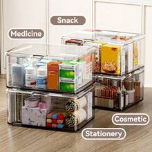 1pc Medicine Organizer Storage Box, Transparent Desktop Storage Case, Dustproof Storage Container With Flip-Top. Household Mini Medicine Organizer. Multi-Functional Storage For Cosmetics, Facial Mask, Stationery, Sundries