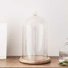 Elegante Glasglocke für konservierte Blumen - 10 x 19 cm, inklusive kleiner Dekokugeln, mit flachem Sockel aus Bambus und Holz für eine zeitlose Blumenpräsentation. - Weiss - Übersicht 1