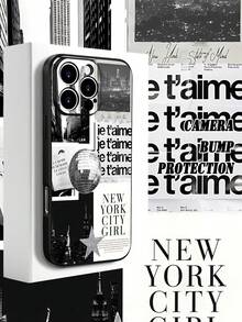 1PC Funda de teléfono TPU con diseño de ciudad de Nueva York en estilo urbano y moderno, arte gráfico en blanco y negro con toque elegante, protección para lente, resistente a caídas, textura mate suave, ideal para mujeres, amantes del estilo metropolitano y la moda contemporánea, regalo festivo, compatible con iPhone16/15/14/13/12/11/XS/XR/X/PLUS/PRO/PROMAX, compatible con Galaxy A21/A24/A25/A32/A34/A35/A54/A55, Galaxy S20/S21/S22/S23/S24 Ultra, agarre cómodo, regalo de temporada para amigos, novia, novio, familia - Negro - Ver 4